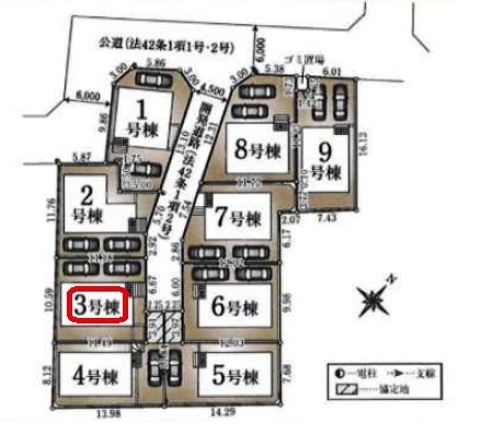 清瀬市下宿1丁目・全9棟　新築一戸建　3号棟の区画図|【全9棟・3号棟】土地面積120.05平米（約36.31坪）