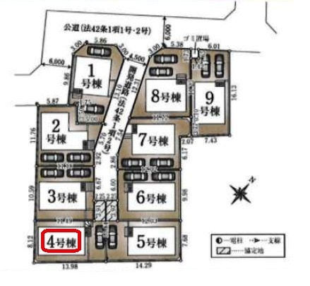 清瀬市下宿1丁目・全9棟　新築一戸建　4号棟の区画図|【全9棟・4号棟】土地面積120.06平米（約36.31坪）