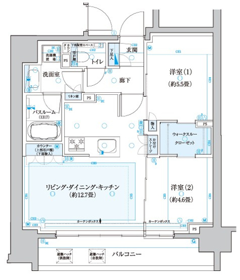 【間取り】 | クリオ新横浜マスターズプレイス | 図面にはございませんがキッチンスペースにオプションで収納棚を設置してます