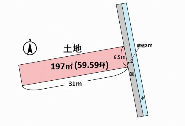 売土地　静岡市葵区富厚里の土地図|自然豊かな富厚里エリア。197㎡(59.59坪)のゆとりある敷地です。