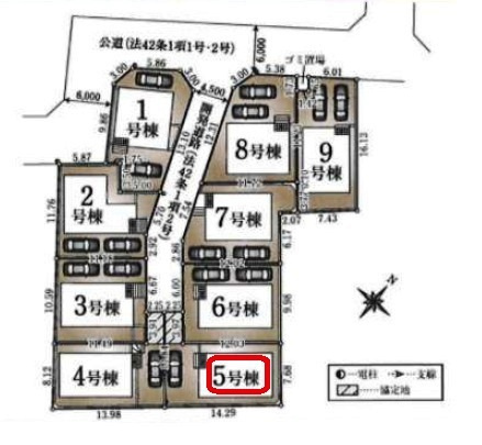 清瀬市下宿1丁目・全9棟　新築一戸建　5号棟の区画図|【全9棟・5号棟】土地面積120.05平米（約36.31坪）