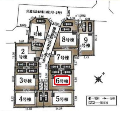 清瀬市下宿1丁目・全9棟　新築一戸建　6号棟の区画図|【全9棟・6号棟】土地面積120.04平米（約36.31坪）