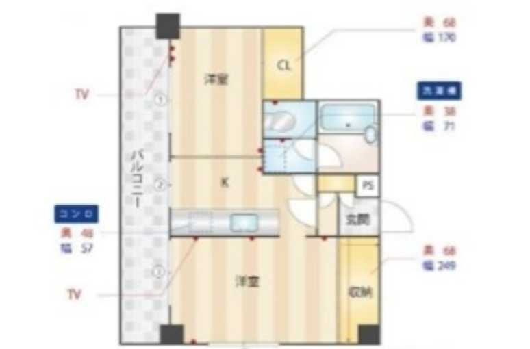 グリーンキャピタル弦巻　ペット相談　角部屋　礼金0の間取り