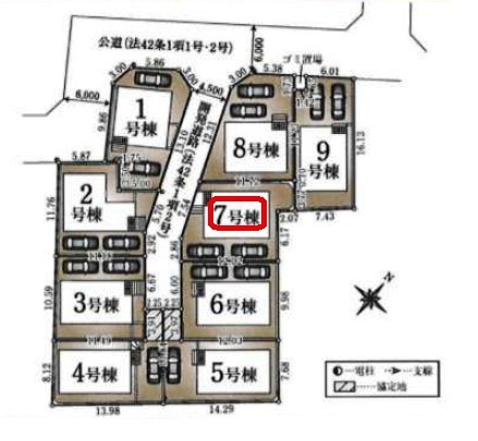 清瀬市下宿1丁目・全9棟　新築一戸建　7号棟の区画図|【全9棟・7号棟】土地面積120.62平米（約36.48坪）