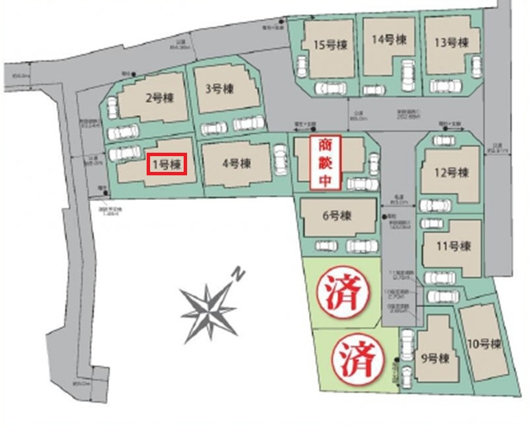 東村山市秋津町3丁目・全15棟　新築一戸建　1号棟の区画図|【全15棟・1号棟】
駐車1台可能です。