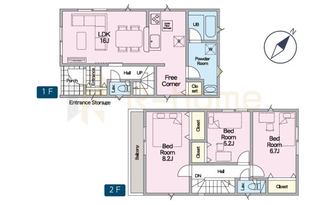 古河市諸川第9　新築戸建て　1号棟の間取り|3LDK＋全居室収納、土地面積137.76m2、建物面積86.67m2
