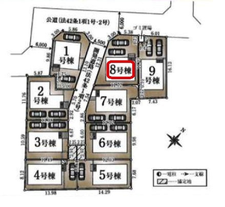 清瀬市下宿1丁目・全9棟　新築一戸建　8号棟の区画図|【全9棟・8号棟】土地面積124.28平米（約36.48坪）