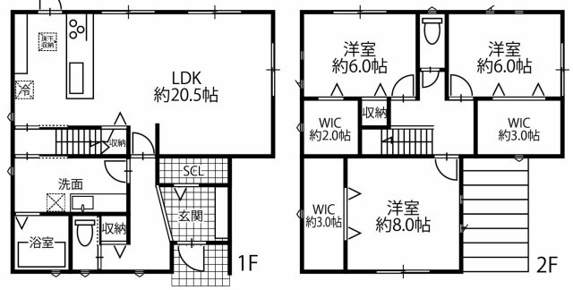 加古郡稲美町六分一　中古戸建の間取り|3LDK+3WICです。