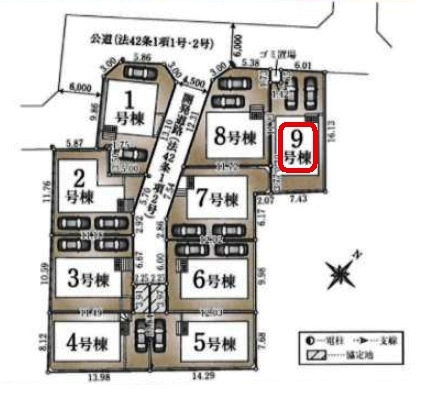 清瀬市下宿1丁目・全9棟　新築一戸建　9号棟の区画図|【全9棟・9号棟】土地面積120.05平米（約36.31坪）