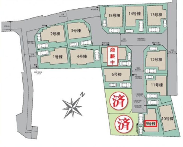 東村山市秋津町3丁目・全15棟　新築一戸建　9号棟の区画図|【全15棟・9号棟】
縦列駐車2台可能です。(車種制限あり)