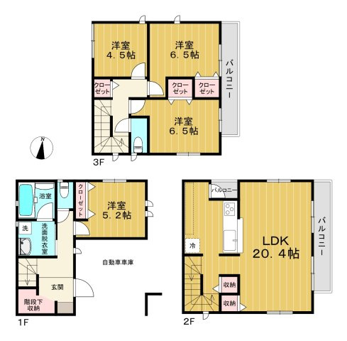 新座市栄4丁目新築戸建の間取り|延床面積100㎡超の広々設計でございます。