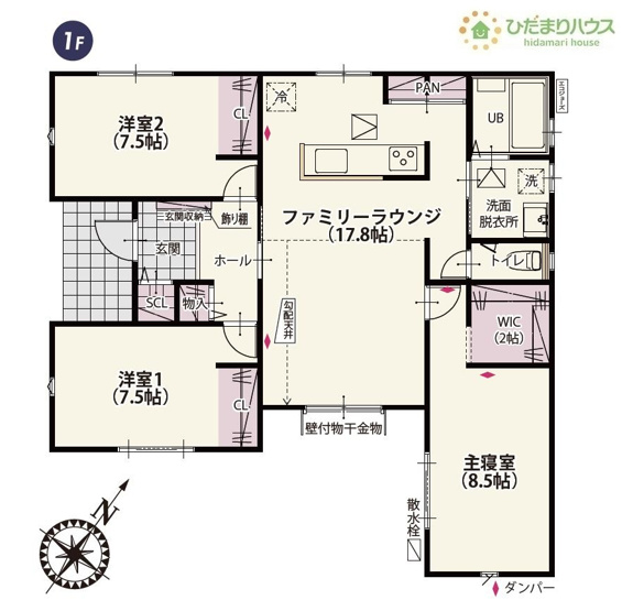 【間取り】 | 筑西市幸町第1期　新築戸建　2号棟 | 全居室6帖以上！ゆとりのある3LDK☆
（2号棟）