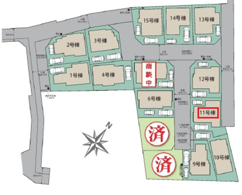 東村山市秋津町3丁目・全15棟　新築一戸建　11号棟の区画図|【全15棟・11号棟】
駐車2台可能です。(車種制限あり)