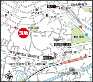【地図】 | 【仲介手数料無料！！】町田市鶴川1丁目　新築戸建て（全2棟）A号棟　6190万円 | 町田市鶴川1丁目7-1