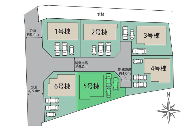 【区画図】 | ブルーミングガーデン高崎市下豊岡町ー⑤ | 豊岡小学校まで徒歩11分♪
全棟オール電化住宅の全6棟分譲登場です！