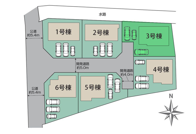【区画図】 | ブルーミングガーデン高崎市下豊岡町ー③ | 豊岡小学校まで徒歩11分♪
全棟オール電化住宅の全6棟分譲登場です！