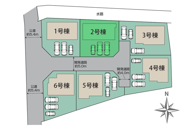 【区画図】 | ブルーミングガーデン高崎市下豊岡町ー② | 豊岡小学校まで徒歩11分♪
全棟オール電化住宅の全6棟分譲登場です！