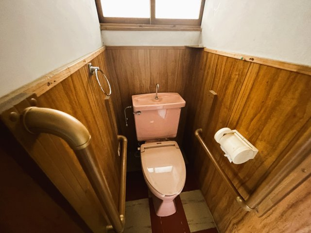 群馬県桐生市境野町３丁目　～利便施設が充実！水と緑に恵まれた、穏やかな平坦地の住宅街。～のトイレ|温かみのある木目調の壁。手すりを2箇所設置したトイレ。