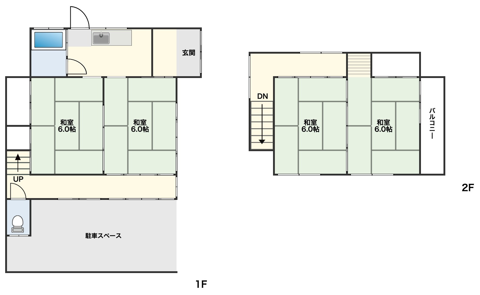 群馬県桐生市境野町３丁目　～利便施設が充実！水と緑に恵まれた、穏やかな平坦地の住宅街。～の間取り|2階和室に面したバルコニー付き。全室6帖以上のゆとりある間取り