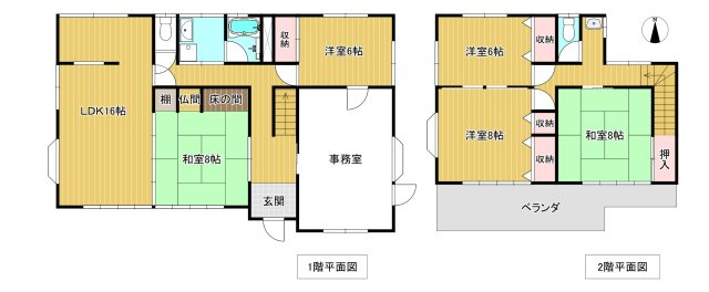 南向きバルコニーと蔵のある暮らし・5LDK住宅｜渋川市中村の間取り|5LDKに事務所を併設