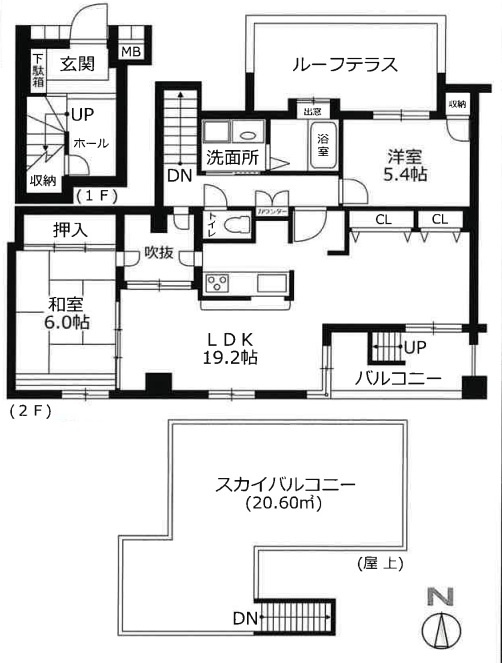 ワコーレ垂水霞ヶ丘の間取り|2LDK＋スカイバルコニー
LDKは19.2帖と広々！
