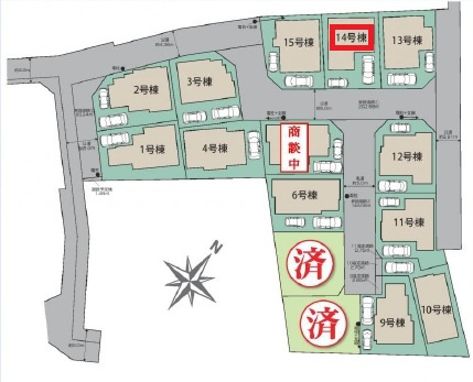 東村山市秋津町3丁目・全15棟　新築一戸建　14号棟の区画図|【全15棟・14号棟】
駐車2台可能です。(車種制限あり)