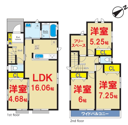 【間取り】 | 印西市大塚A号棟 | 4ＬＤＫ+ｓ　即日のご案内も対応致します。