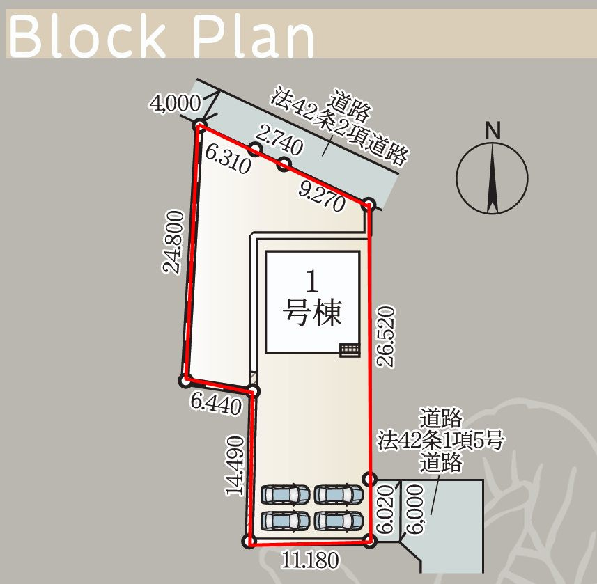 矢吹町小松第６　　　１号棟　　　善郷小学校、矢吹中学区の区画図