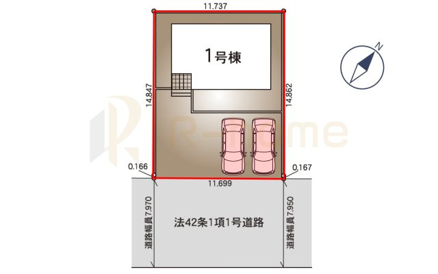 筑西市幸町第21　新築戸建て　1号棟の区画図|大きなお買い物だからこそ、メリット・デメリットを伝えさせて頂きます。
R-homeにお任せください♪