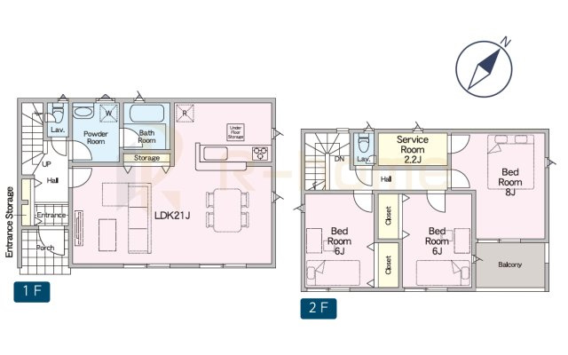 筑西市幸町第21　新築戸建て　1号棟の間取り|3LDK＋サービスルーム、土地面積176.02m2、建物面積98.01m2
