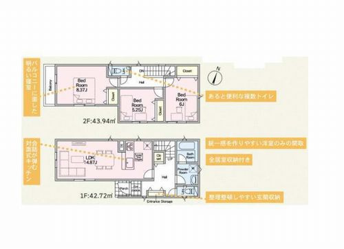 【仲介手数料０円】茅ヶ崎市今宿第14　新築一戸建て　1号棟　全2棟の間取り|茅ヶ崎市今宿第14　新築一戸建て　1号棟　全2棟
