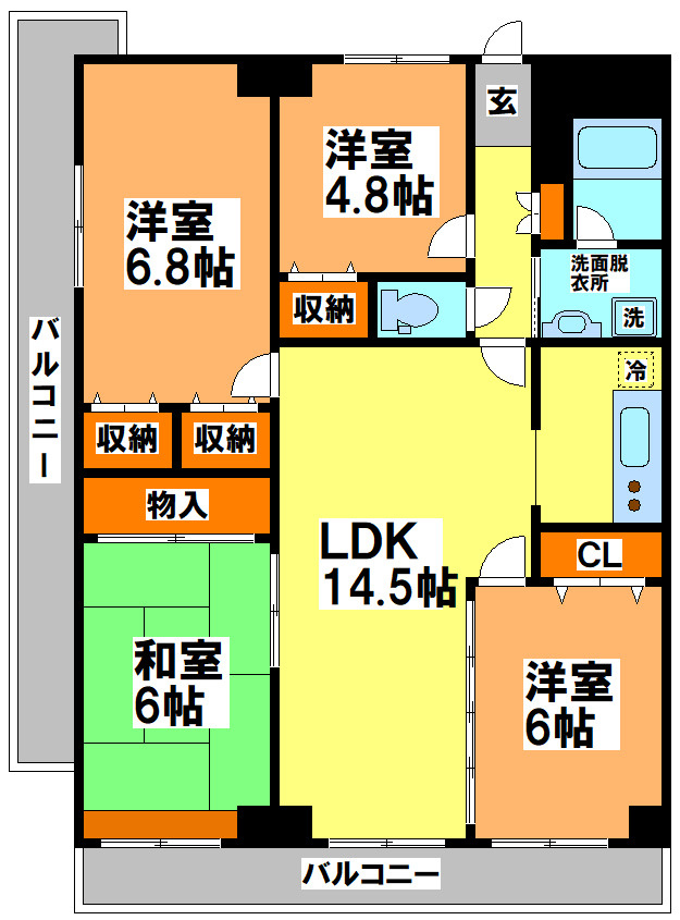 小金井市中町２丁目の賃貸マンションの間取り