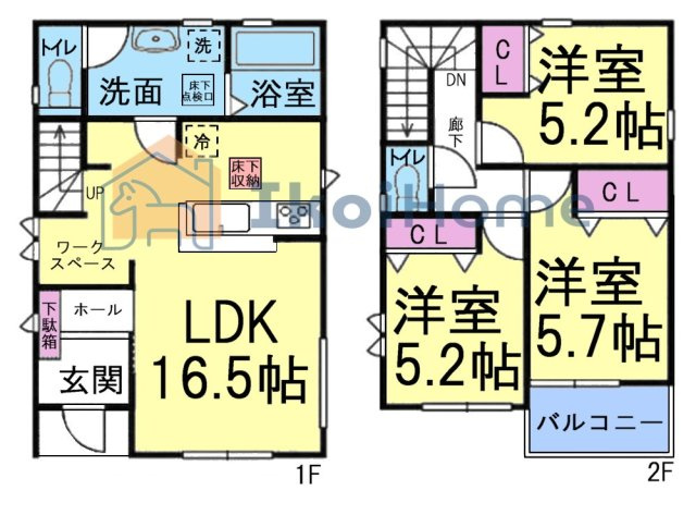 明石市朝霧町1丁目　4期　新築戸建の間取り|●年中無休：当日予約可●LDK約16.5帖！2面採光で陽当り良好！2階洋室3部屋ございます！