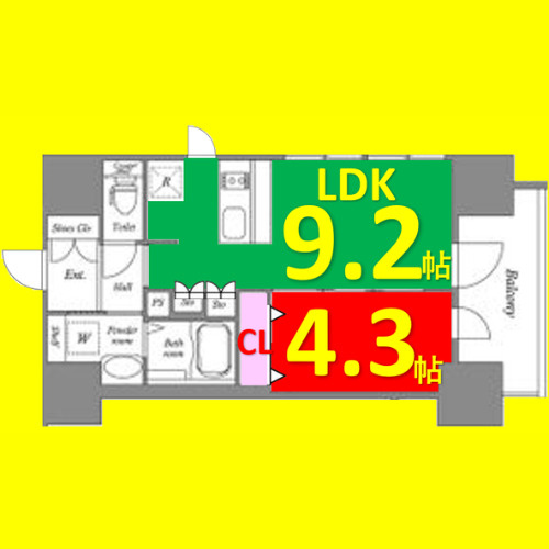 アドバンス名古屋モクシー　名古屋市賃貸　仲介手数料無料の間取り