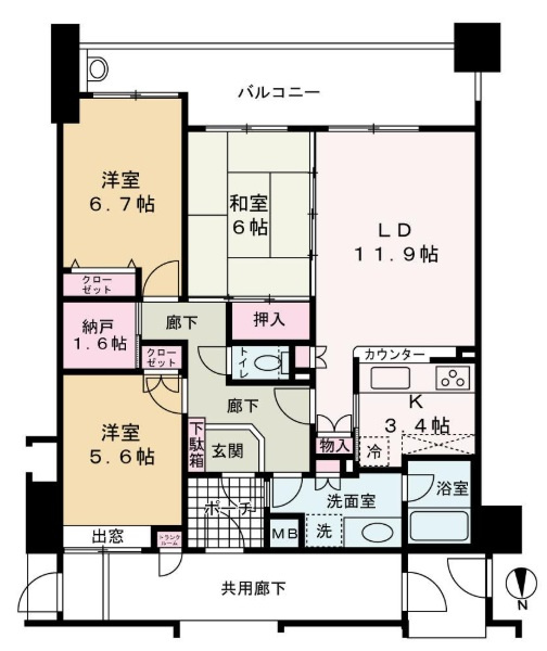 ライフ・デュオ小松　　山陽電鉄網干線「広畑駅」徒歩9分の間取り