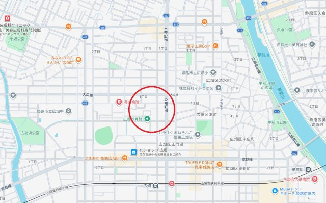 ライフ・デュオ小松　　山陽電鉄網干線「広畑駅」徒歩9分の地図