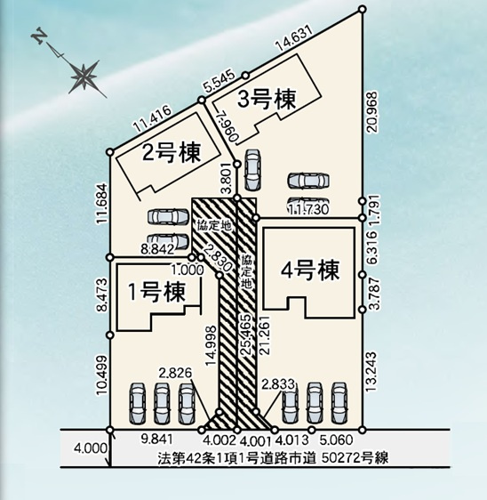 新築　桐生市相生町2丁目01期　4号棟　LIGNAGEの区画図|全4区画の4号棟です。土地約81坪。