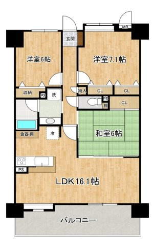 久留米市荘島町の賃貸マンションの間取り