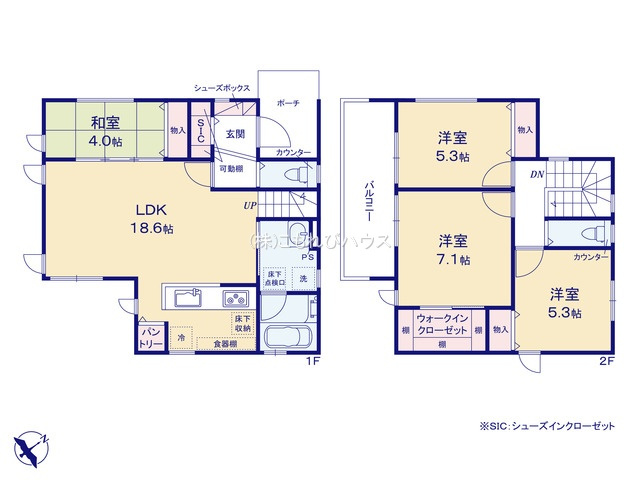 北本中丸2丁目　新築一戸建て　セレクト花水木　Aの間取り|【全1棟・A号棟】北本中丸2丁目　新築一戸建て　セレクト花水木　A・4LDK・土地面積36.36m2・建物面積28.99m2