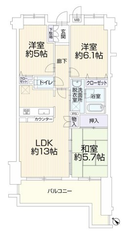 【間取り】 | レヴィールファミリア上溝 | 3LDKは、リビングダイニングキッチンと3つの居室がある間取り。ファミリー層に非常に人気の高い間取りで、広々としたリビングで家族団らんを楽しみ、個室でプライベートな時間も確保できるのが大きな魅力です。