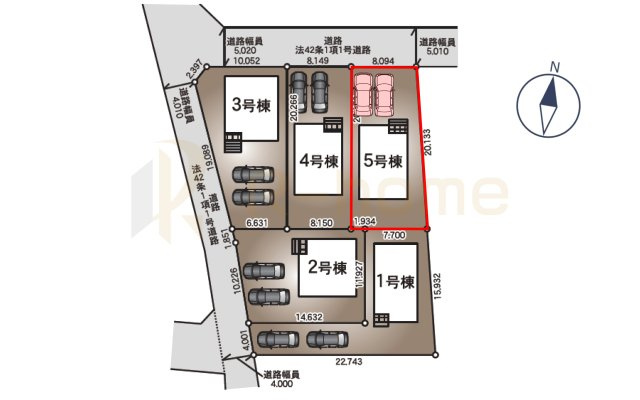 古河市大山第8　新築戸建て　5号棟の区画図|大きなお買い物だからこそ、メリット・デメリットを伝えさせて頂きます。
R-homeにお任せください♪