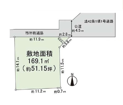 ◎茅ヶ崎市白浜町　建築条件なし　売地の土地図|土地図敷地面積約51坪♪