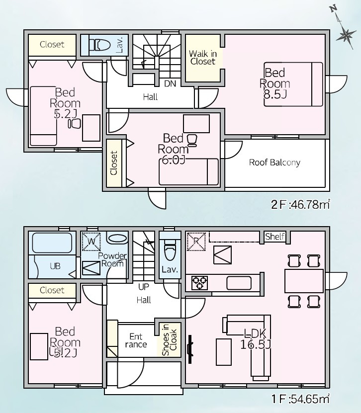 新築　桐生市相生町2丁目01期　3号棟　LIGNAGEの間取り|4LDK　建物約30坪　日当たり良好なバルコニー！シューズクローク付き！ウォークインクローゼット付き！