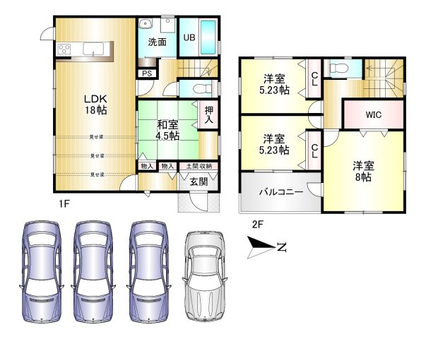 橿原市菖蒲町４丁目の間取り|4LDK　土地面積：180.39ｍ2　建物面積：105.99ｍ2　駐車４台可