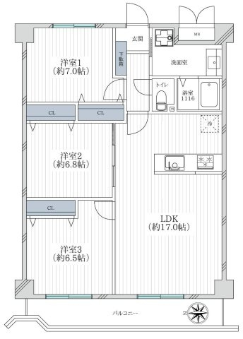 シャルム甲陽園の間取り|全室エアコン設置可能・照明付き