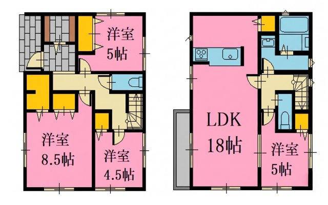 仲手原2丁目　A区画の土地図＋建物プラン例