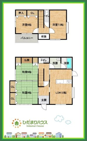 いわき市小名浜字吹松　中古戸建の間取り|赤ちゃんスペースや客間など、多彩な用途で使用できる和室☆