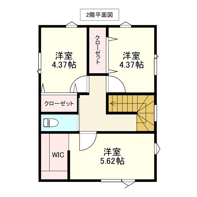 八戸市江陽１丁目の間取り|２階：洋室5.62帖、洋室4.37帖、洋室4.37帖