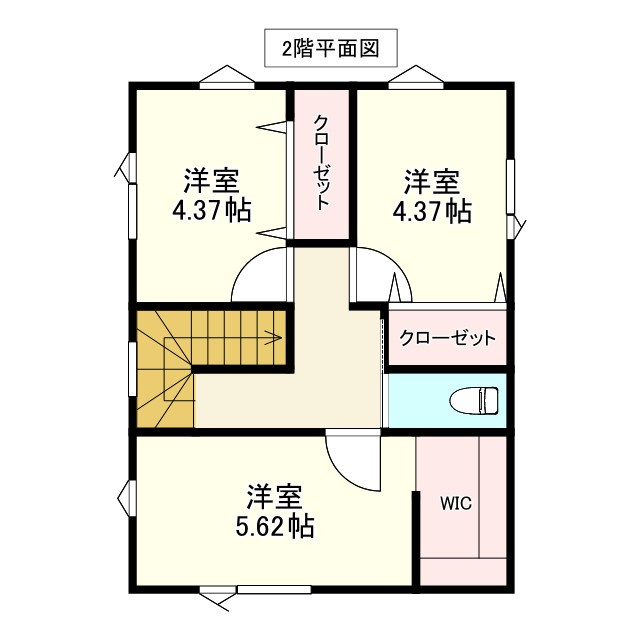 八戸市江陽１丁目の間取り|２F：洋室5.62帖、洋室4.37帖、洋室4.37帖