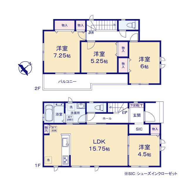 ハートフルタウン 　水戸市見川3丁目964番　Aの間取り|　
☆洗面室2WAY出入り口で生活動線がコンパクト♪各部屋を最大限に広く使って頂けるよう、全居室に大容量の収納付き。便利なSICも配備！全室明るい南向きです。